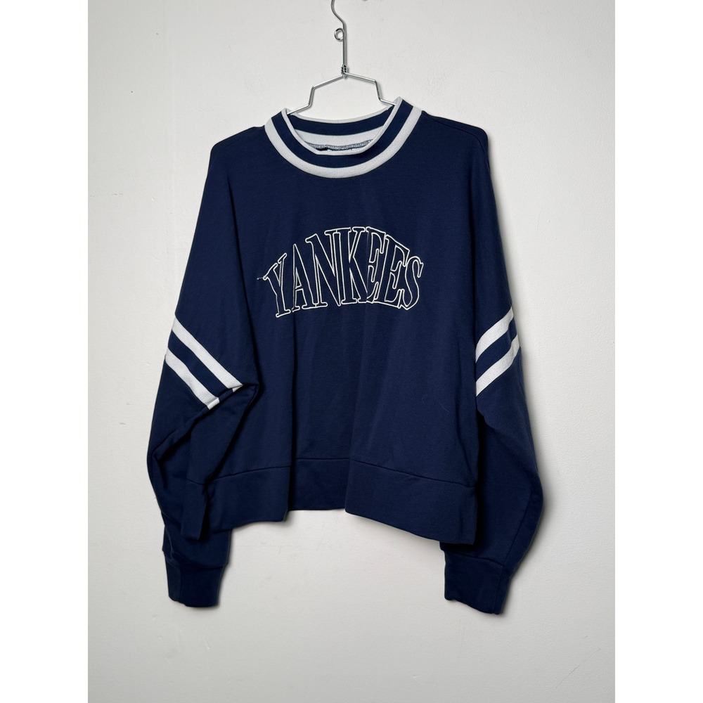 Starter New York Yankees Navy Blue Cropped Crewneck Sweatshirt Womens Large Boxy